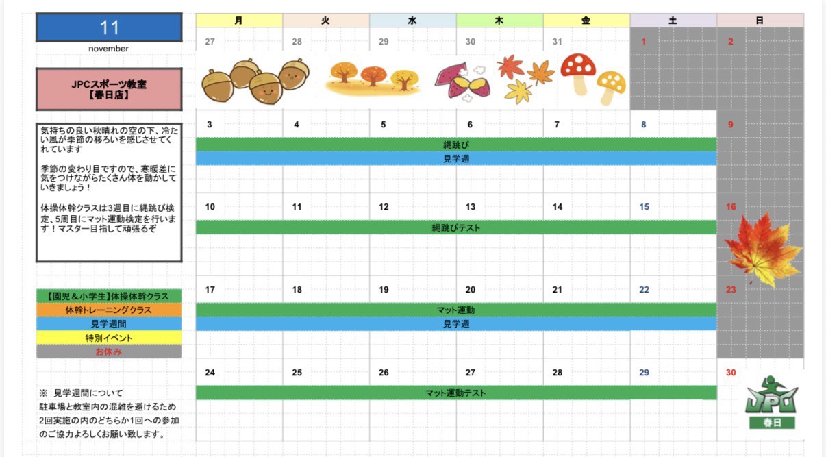 11月のスケジュールカレンダー🍁